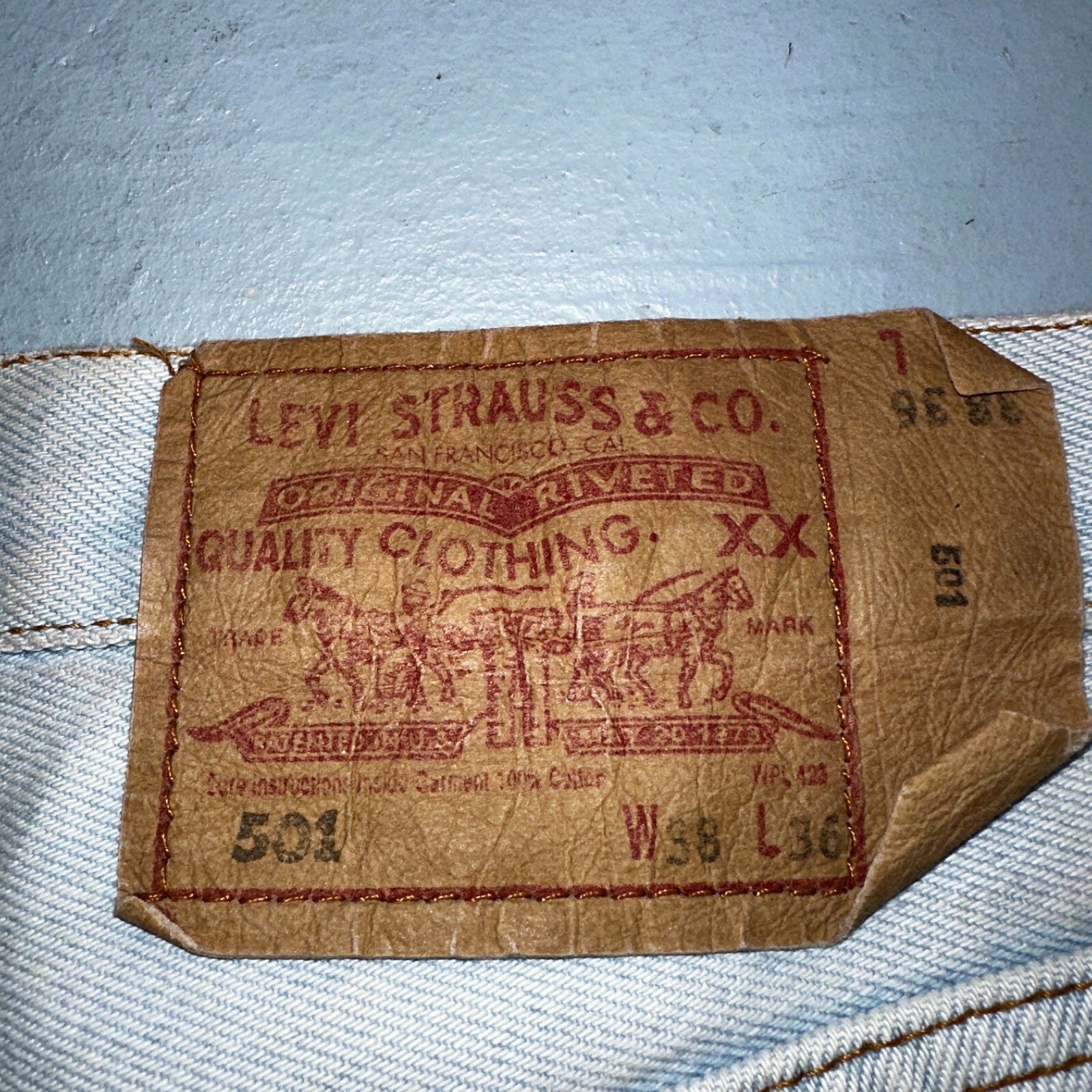 Levis 501 Vintage 90s Europe XX Straight Leg Jeans Light Wash 38x36 Act 35x27