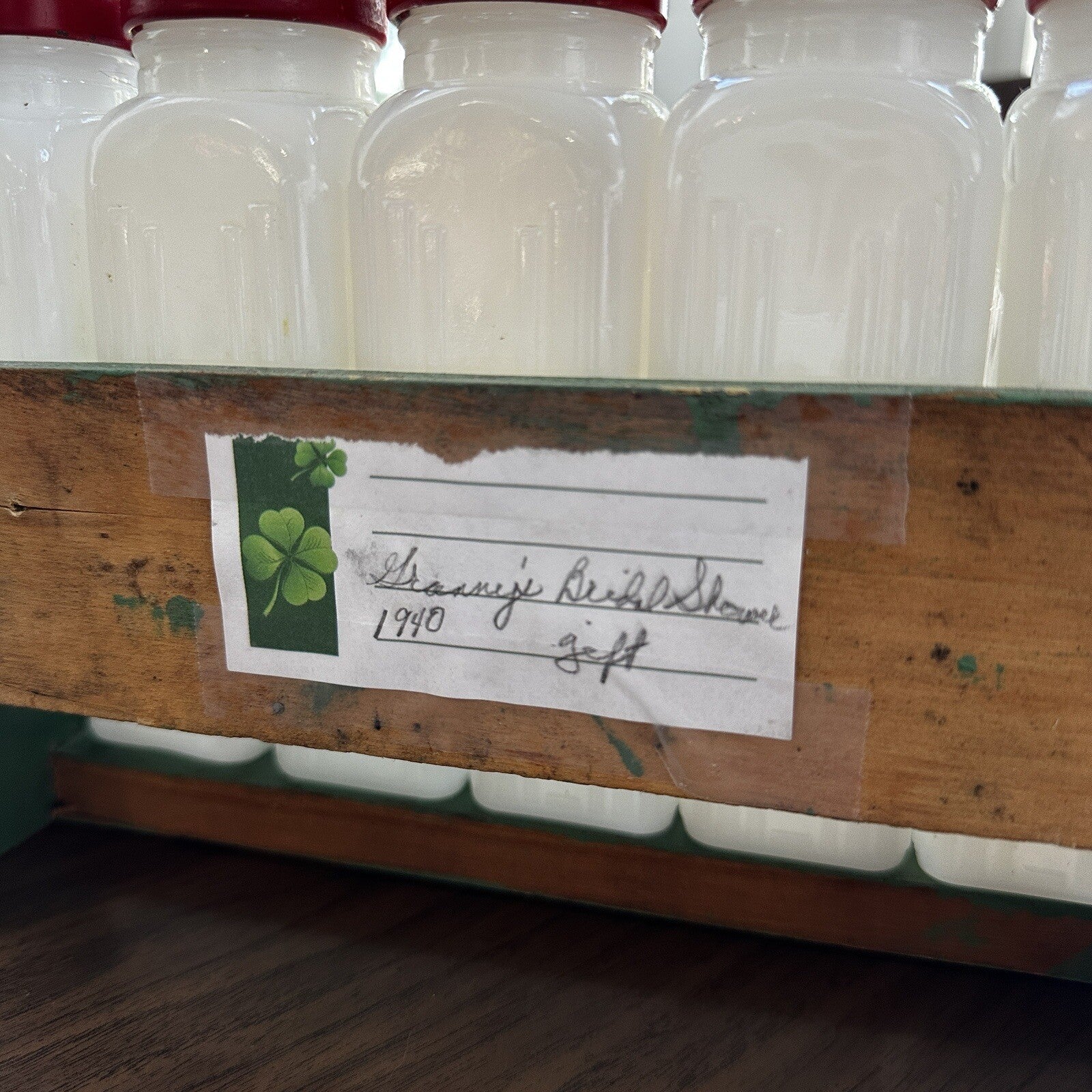 Griffith Milk Glass Spice Jar Set with Wooden Rack USA 1930s Art Deco 12 Pc