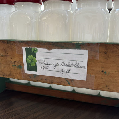 Griffith Milk Glass Spice Jar Set with Wooden Rack USA 1930s Art Deco 12 Pc