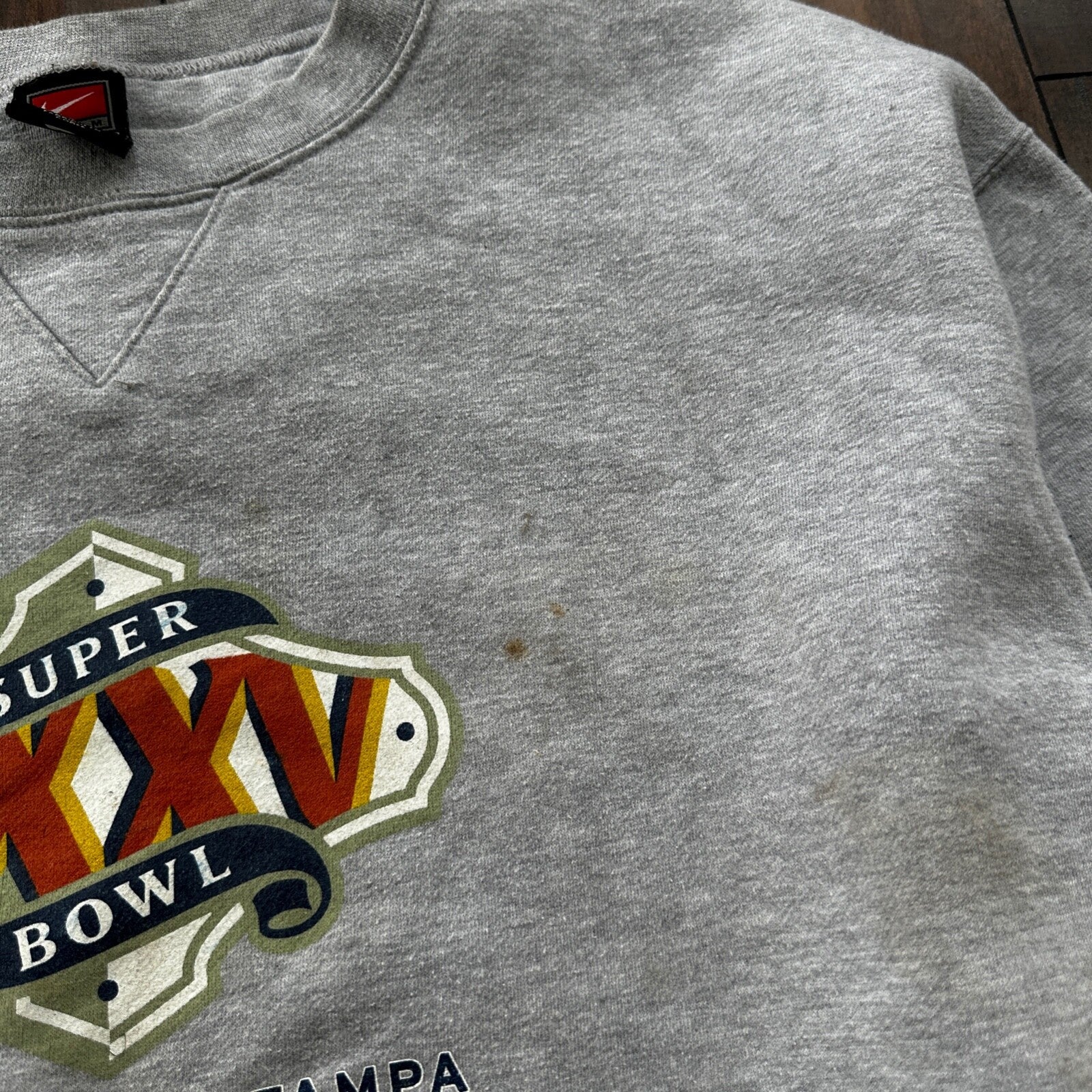Vintage Nike Crewneck Sweater Gray Essential Super Bowl XXXV Tampa Y2K