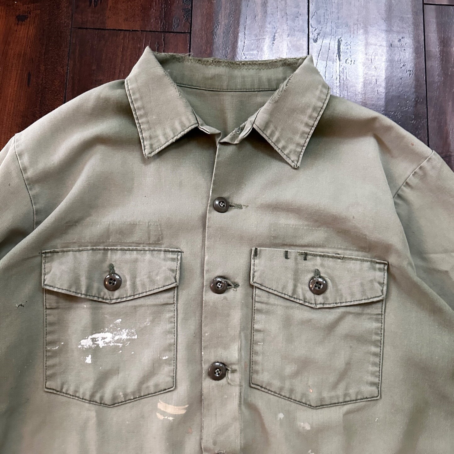 VTG US Thrashed Soft Military Shirt OG-107 Vietnam 1970s 1960s Post WWII