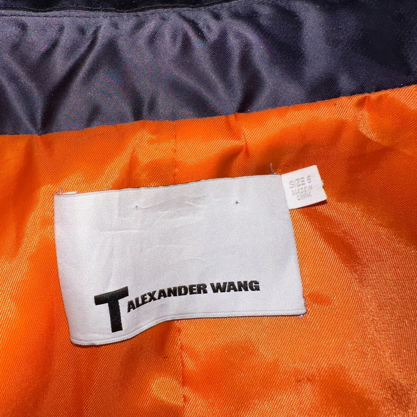 T Alexander Wang Navy Blue Satin Women Bomber Jacket Crop Size 6 Designer Silky