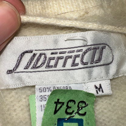 Sideffects Vtg Sweater Size M Cardigan Button Open Front Shag Loop Knit White