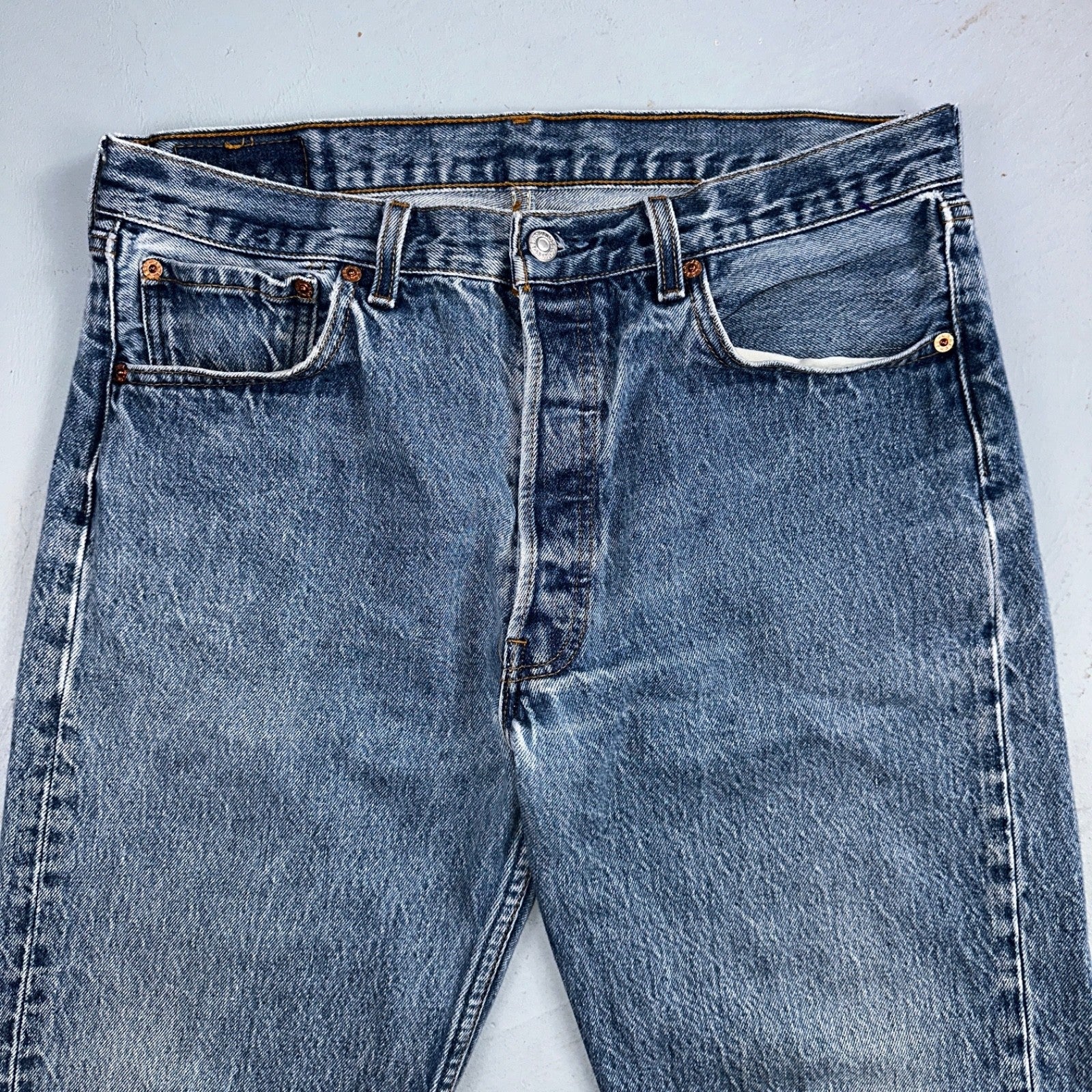 Levis 501 Vintage 90s USA XX Straight Leg Jeans Blue Light Wash 35x34 Act 33x31