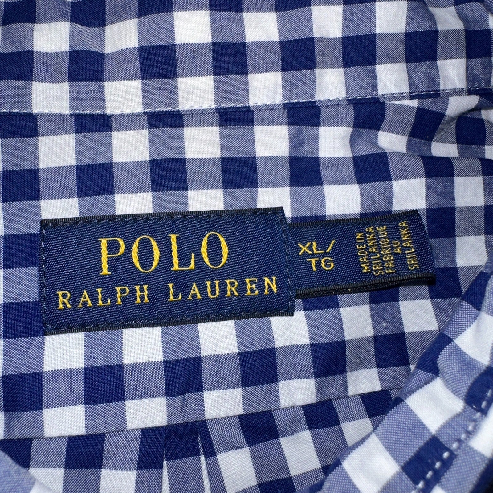 Ralph Lauren Boys XL Blue Gingham Check Long Sleeve Shirt 100% Cotton Polo