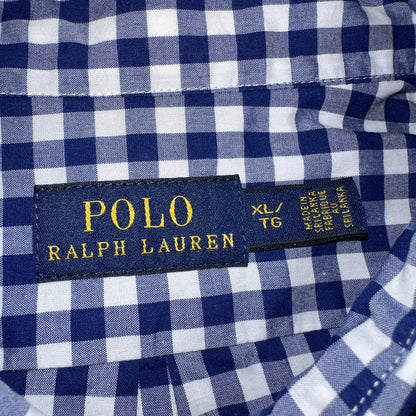 Ralph Lauren Boys XL Blue Gingham Check Long Sleeve Shirt 100% Cotton Polo