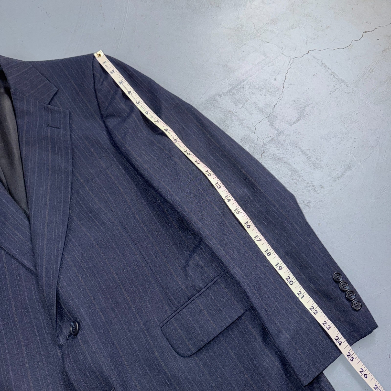 VTG Mens 2 PC Suit 42 Jacket Coat Pants Blue Striped USA Golden Lancer 80s Wool