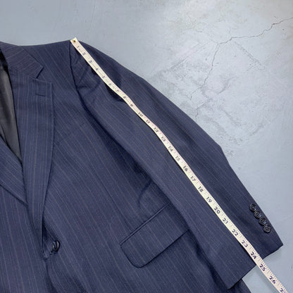 VTG Mens 2 PC Suit 42 Jacket Coat Pants Blue Striped USA Golden Lancer 80s Wool