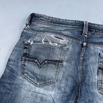 Diesel Larkee Bootcut Stretch Jeans Mens 36x30 Blue Straight 008M2 Whisker Italy