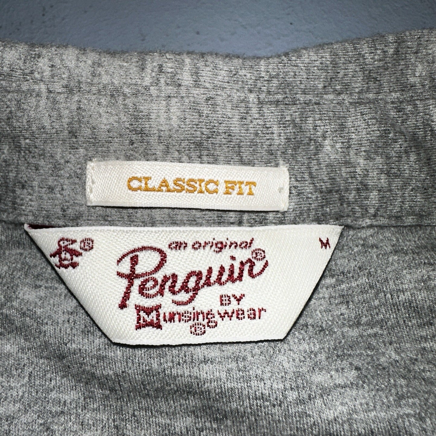 Penguin Polo Shirt Mens M Gray Short Sleeve Classic Fit Button Pocket