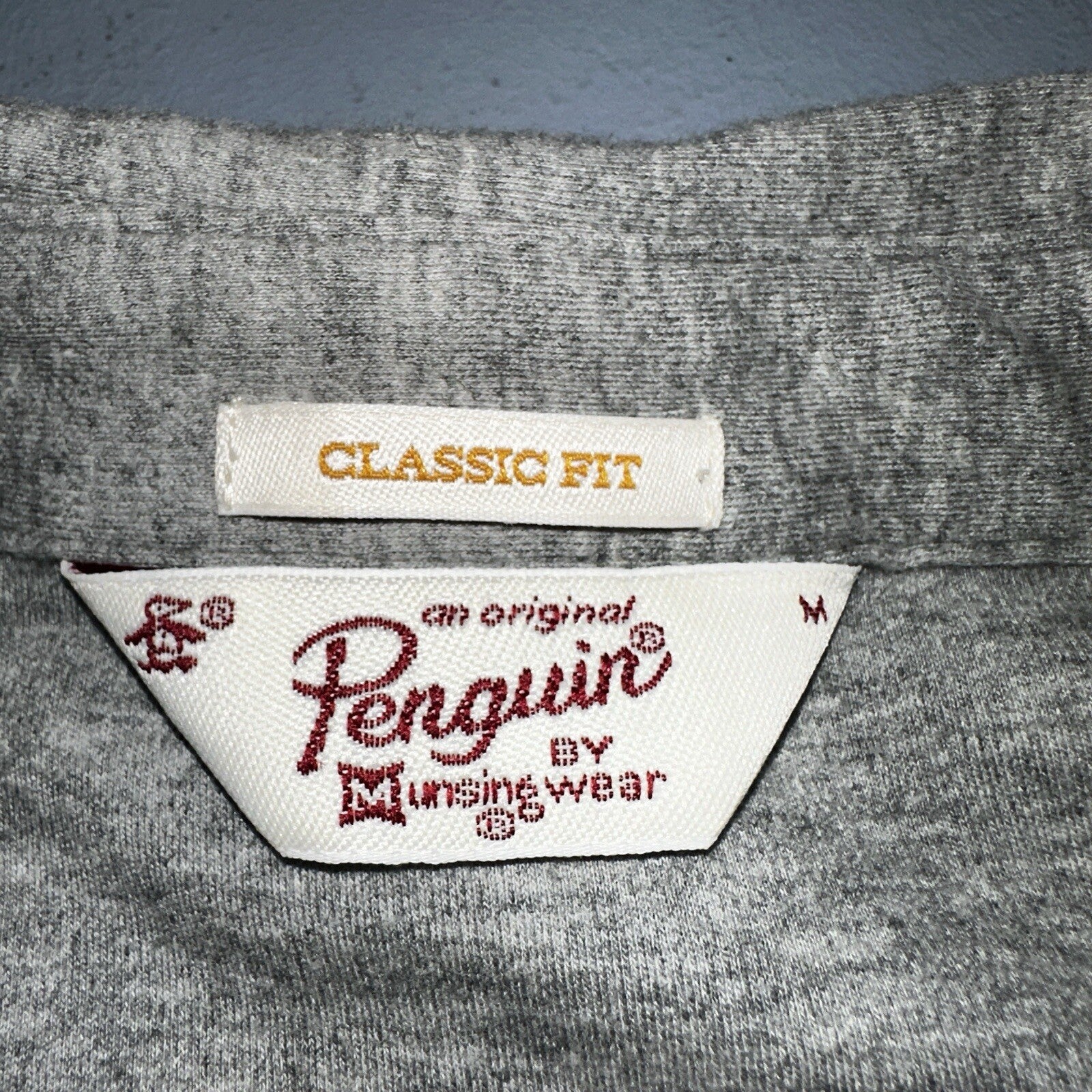 Penguin Polo Shirt Mens M Gray Short Sleeve Classic Fit Button Pocket