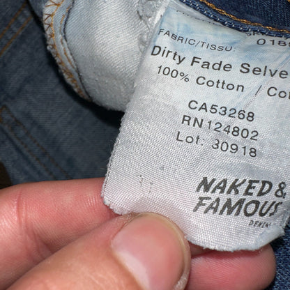 Naked & Famous Jeans Mens 30x36 Blue Dirty Fade Selvedge Denim Skinny Guy