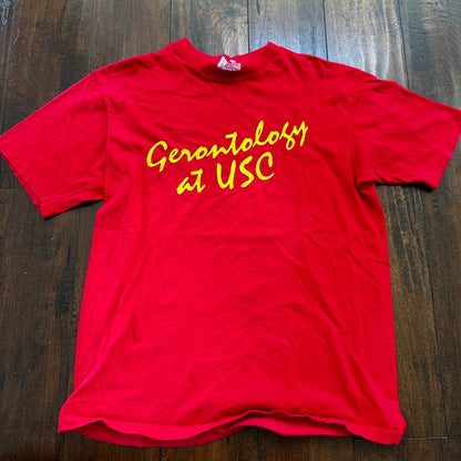 USC Gerontology Vintage T Shirt Hanes 80s Red College School Science Study Rap