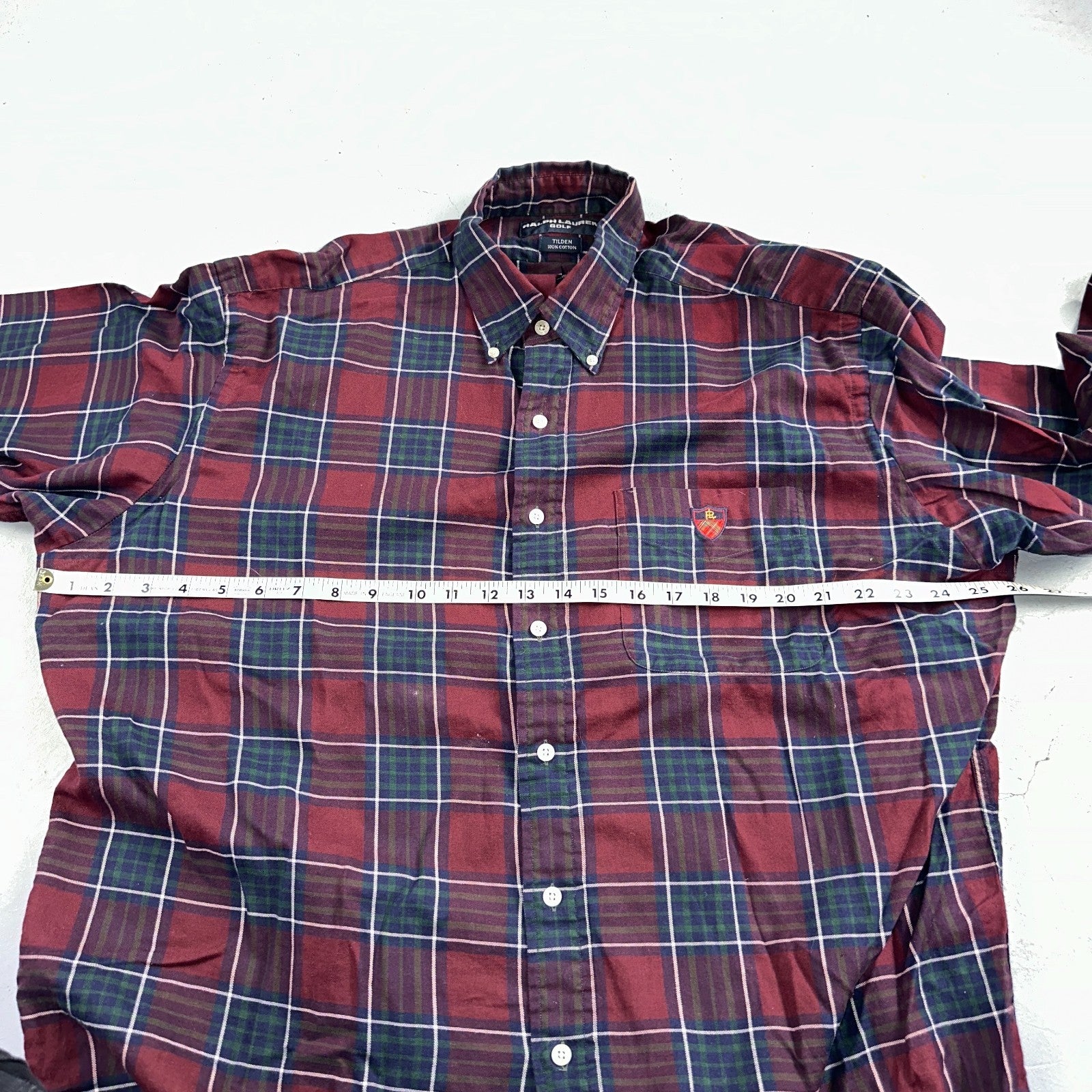 Vintage Polo Ralph Lauren Shirt Mens Large Red Blue Plaid Tilden Golf Crest