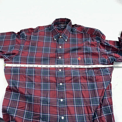 Vintage Polo Ralph Lauren Shirt Mens Large Red Blue Plaid Tilden Golf Crest
