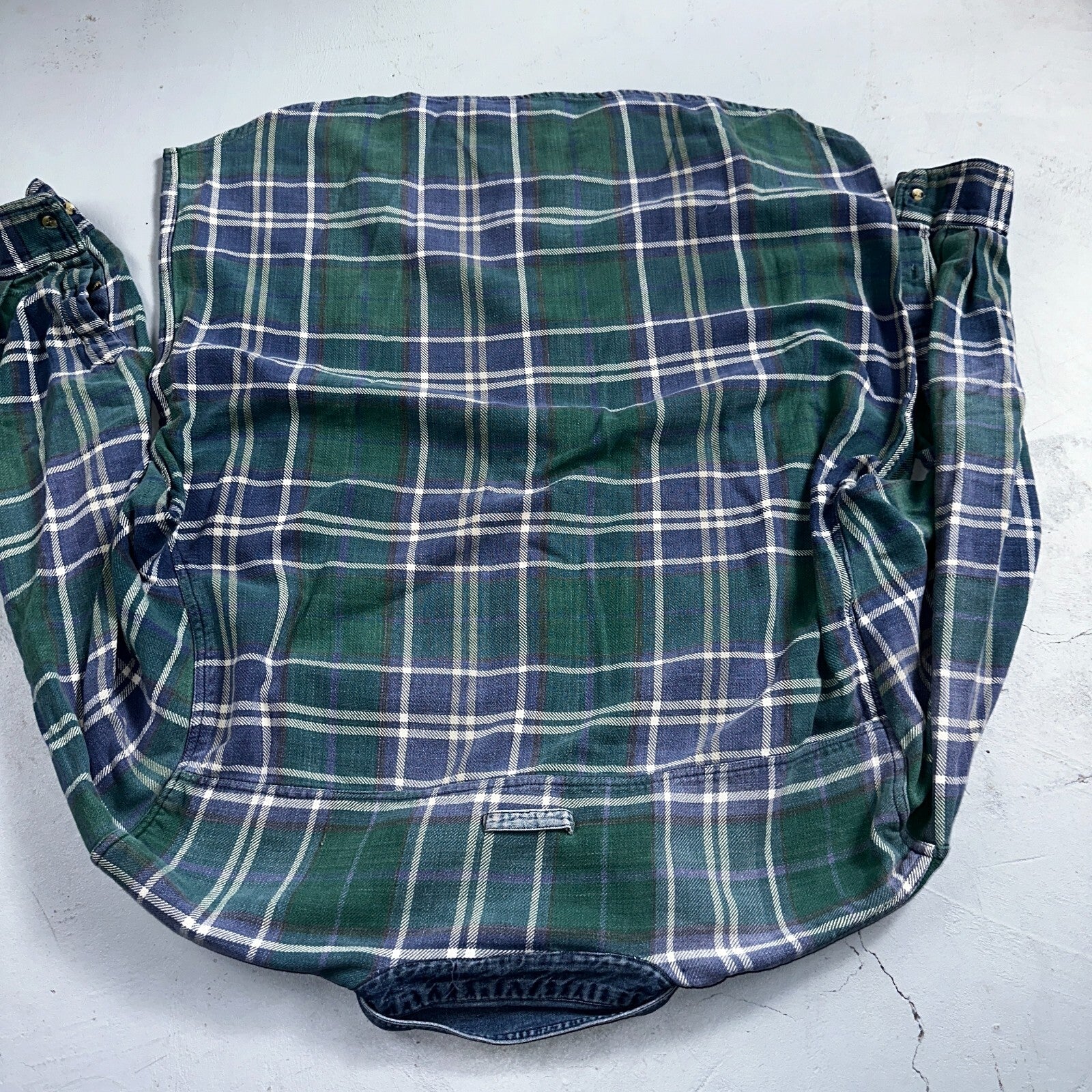 Vintage 90s Disney Mickey 2XL Blue Green Plaid Flannel Shirt Embroidered Pocket
