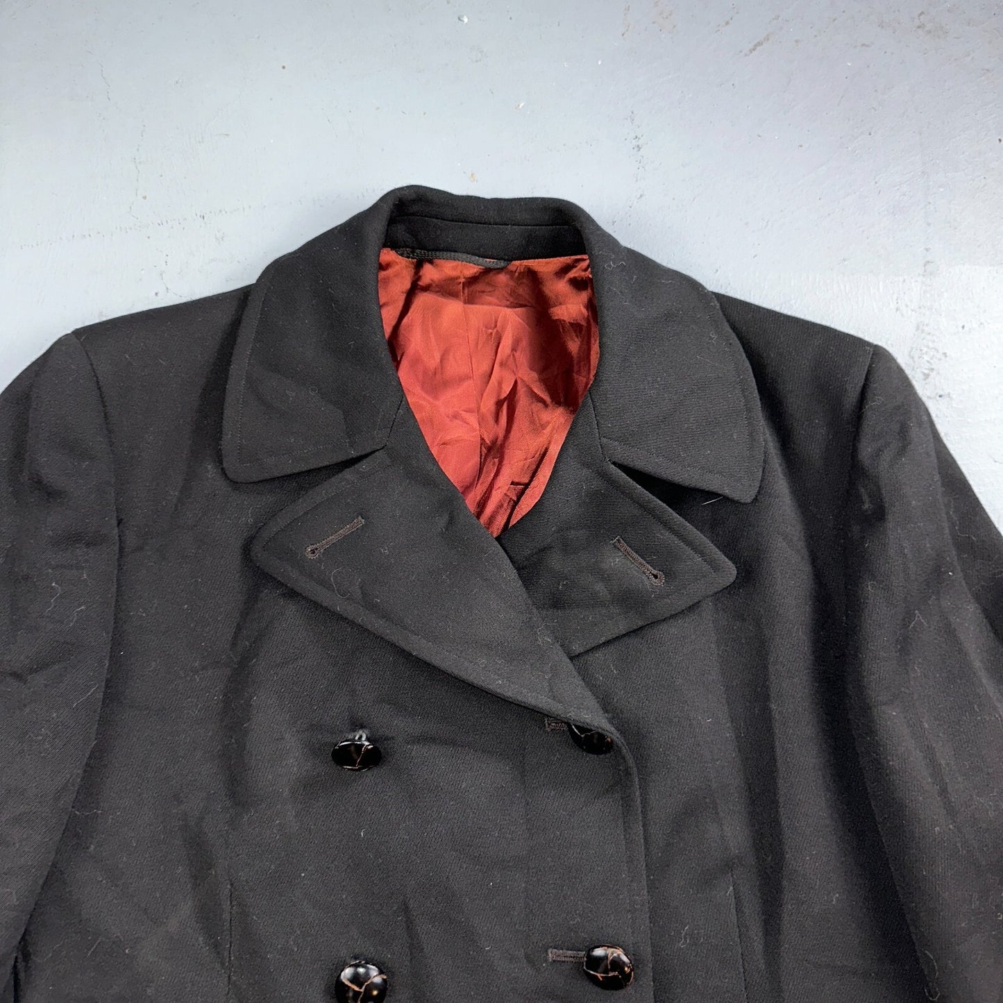 Vintage 1960s Black Wool Military Pea Coat Rockabilly 60s Double Breast Jacket