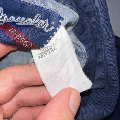 Wrangler Shirt VTG Mens 17 35 Red Blue Checked Long Tails Long Sleeve Aztec