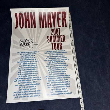 John Mayer Autographed 2007 Summer Tour Poster Signed Continuum Music 14×22