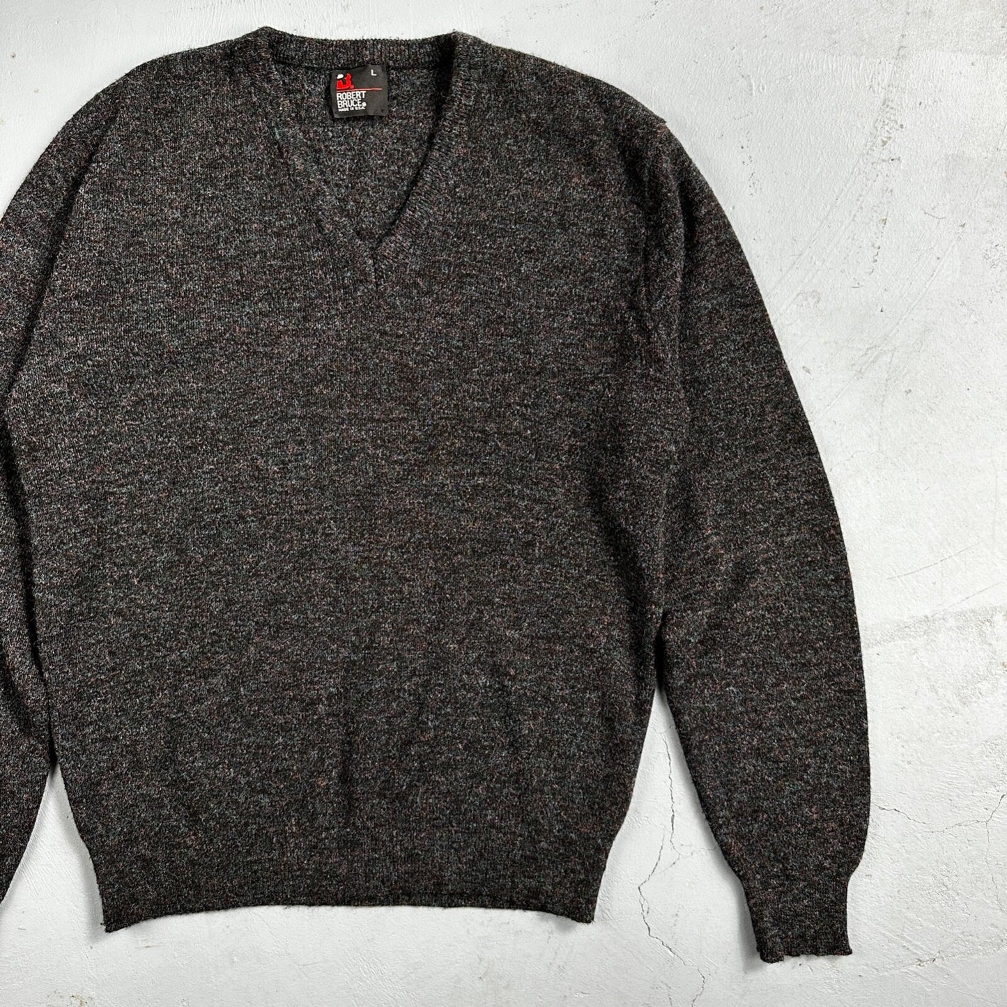 Robert Bruce Vintage Sweater Mens L Gray V Neck Knit Pullover 90s