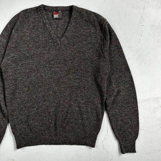 Robert Bruce Vintage Sweater Mens L Gray V Neck Knit Pullover 90s