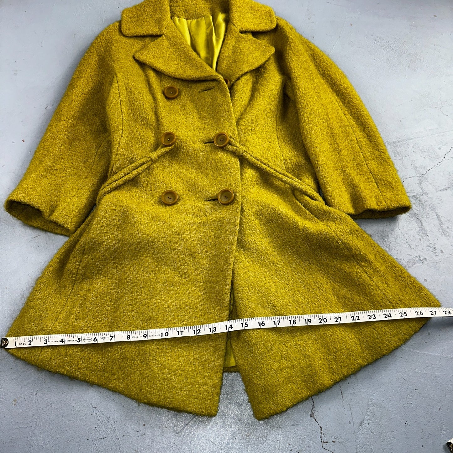 Vintage 60s Green Tennis Wool Coat ILGWU Union Mod Double Breasted Rockabilly