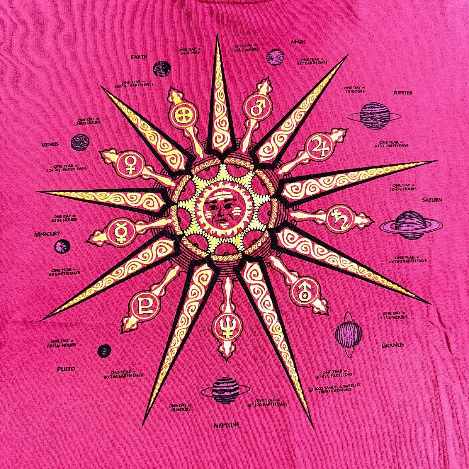 Planets Sun Solar System Y2K VTG T Shirt Hippie Science Tune World Nature Love