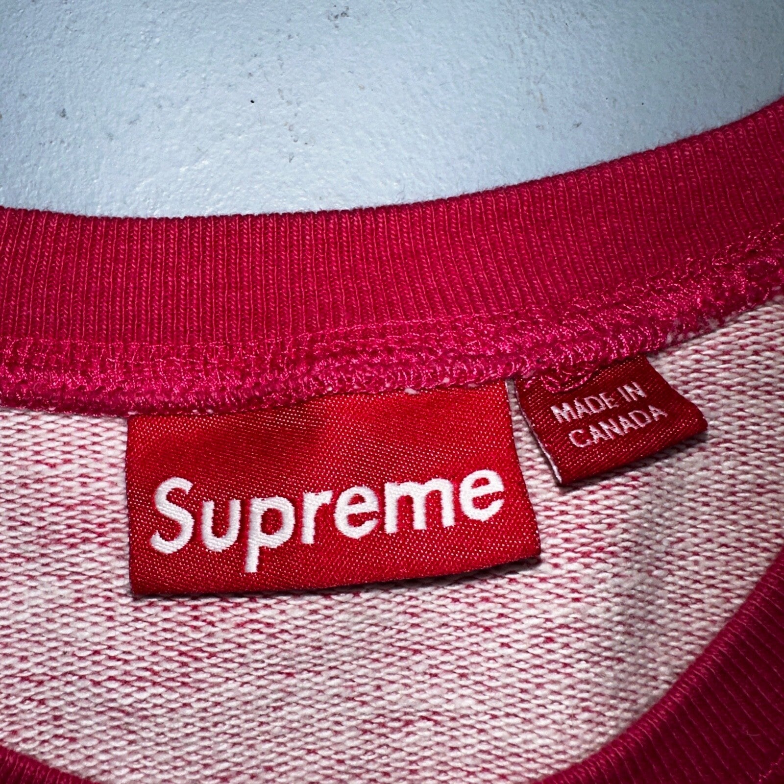 Supreme Pink Script Log Sweater Large Knit Box Logo Simple Subtle Raglan