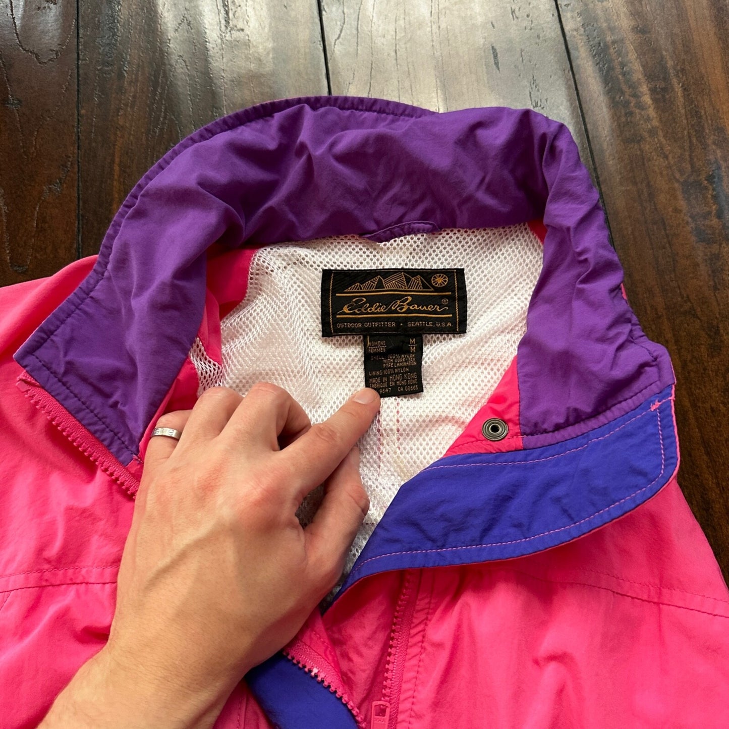 Vintage Eddie Bauer Womens Goretex Rain Jacket Coat M PINK Purple 90s Parka