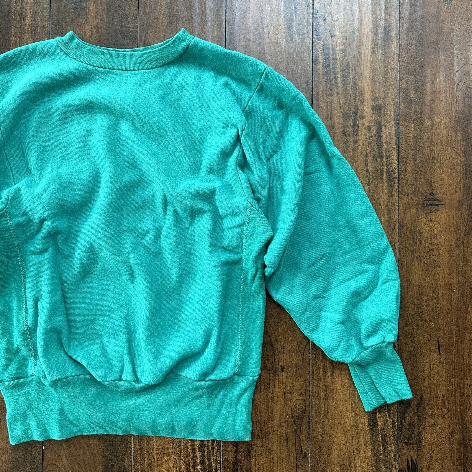 Vintage Champion 90s USA Teal Reverse Weave Sweatshirt Blank 70s Gusset Jumper