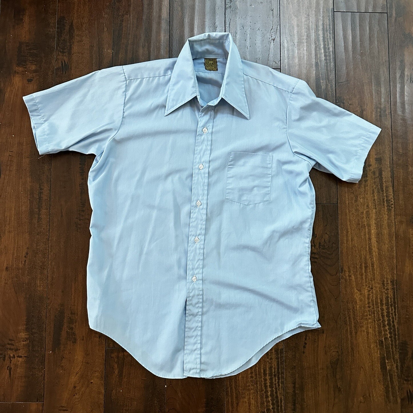 Vintage Jandy Place Bardon Shirt Mens L Polyester Button Down Blue Basic