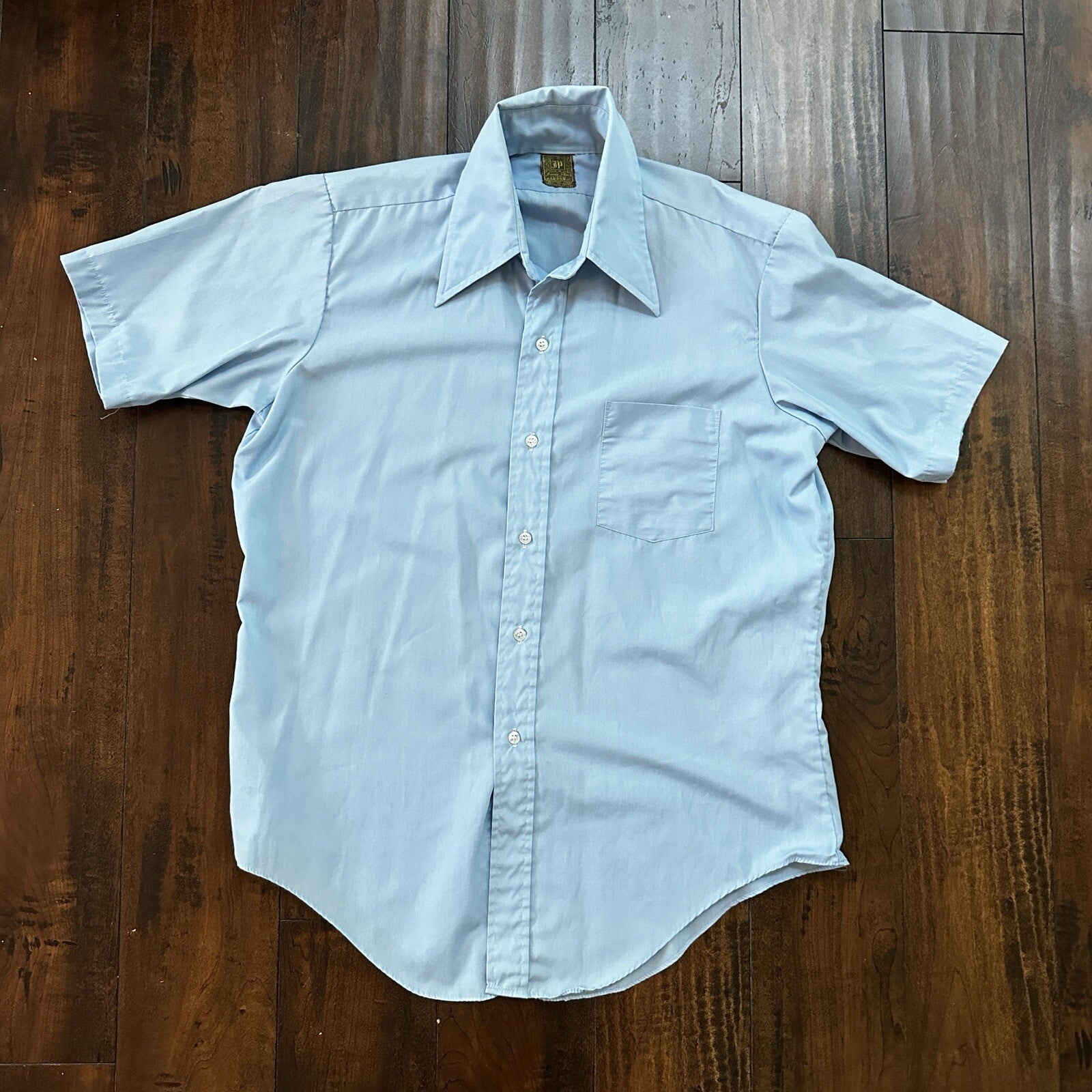 Vintage Jandy Place Bardon Shirt Mens L Polyester Button Down Blue Basic