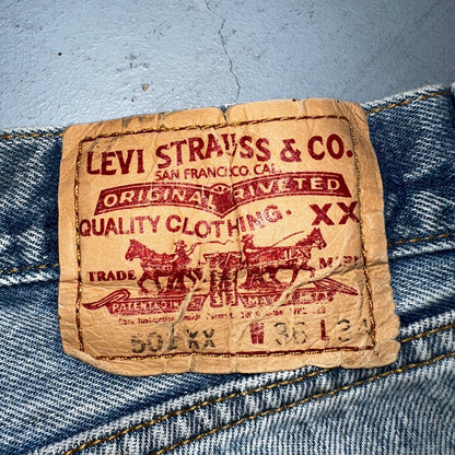 Levis 501 Vintage Y2K 90s XX Straight Leg Jeans Blue Light Wash 36x34 Act 33x30