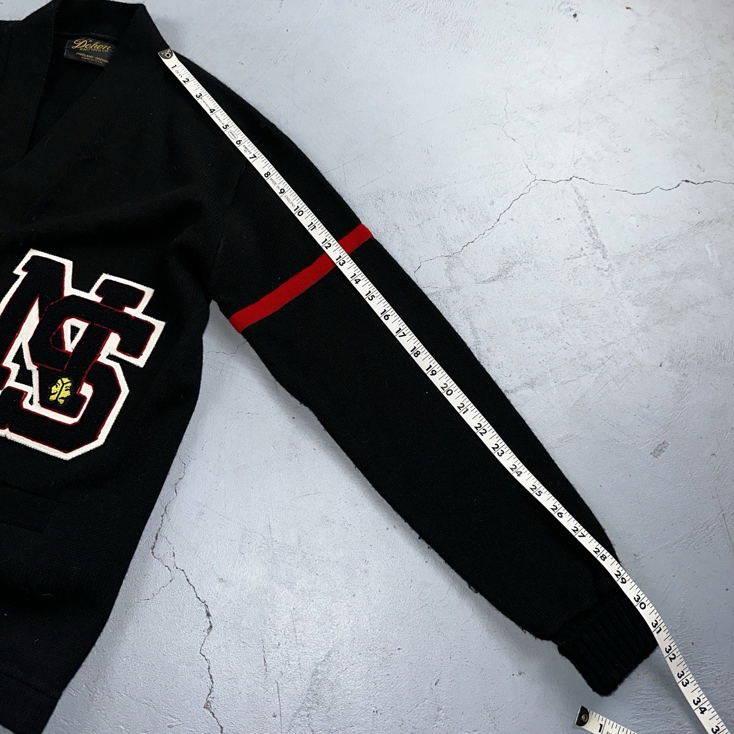 Vintage 1990s Dehen Varsity Letterman Cardigan Sweater Size 44 Black 1992 NS