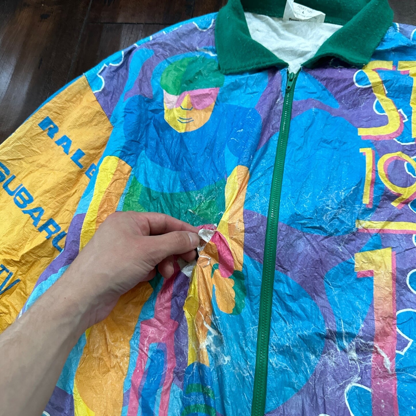 VTG 1994 STP Tyvek Jacket L AOP Cycling Race Seattle Portland Bicycle Track 90s