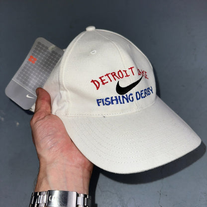 Vintage 2002 Nike Detroit Lake Fishing Derby Hat NWT White Cap Swoosh RARE USA