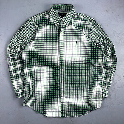 Ralph Lauren Shirt Mens Large Green Blue Tattersall Button Up Preppy Non Iron