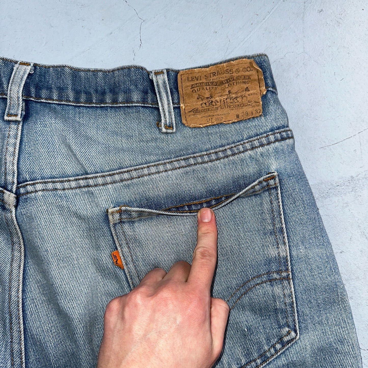 Levis 517 Vintage 80s USA Orange Tab Bootcut Flare Blue Jeans Talon Act 38x28