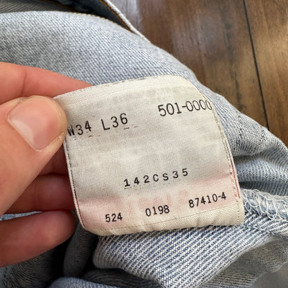 VTG 90s Levis 501 Button Fly 34x36 USA Tag Jeans Straight Wash Blue XX Act 30x32