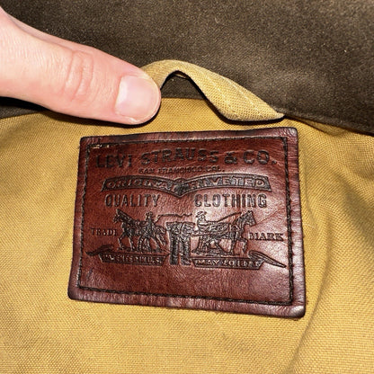 Filson x Levis Tin Cloth Trucker Jacket Men’s Small Tan Made In USA VTG Oil