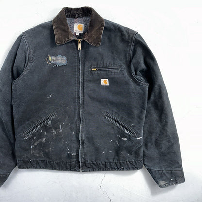 Carhartt VTG Jacket Mens L Tall Black Detroit J001 Blanket Lined USA J97 BLK
