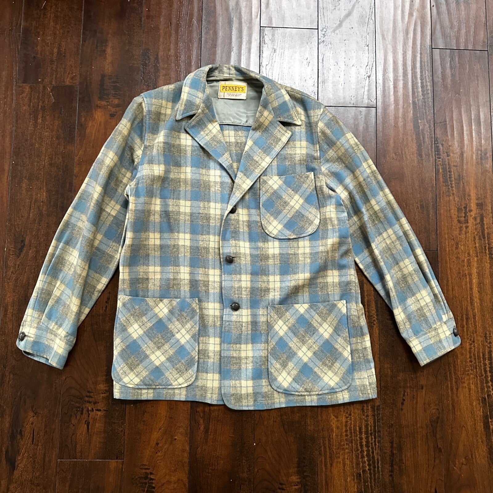 VTG 50s Penney's Chore Coat Shadow Plaid Rockabilly Wool Flannel Shirt 1950s