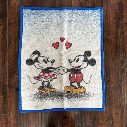 VTG Biederlack Disney Mickey Minnie Reversible Infant Throw Blanket 1984 80s