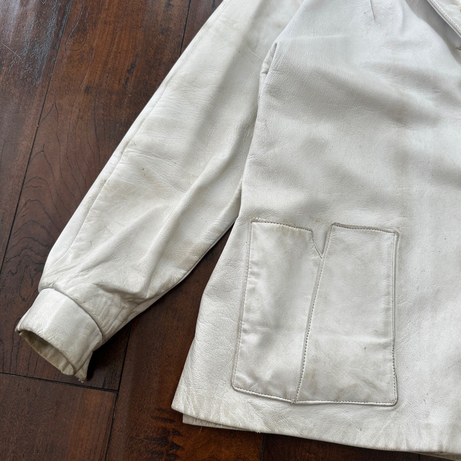 VTG White Leather Western Rancher Jacket 1960s Rockabilly Unisex 60s 50s Button