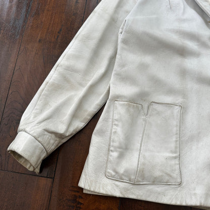 VTG White Leather Western Rancher Jacket 1960s Rockabilly Unisex 60s 50s Button