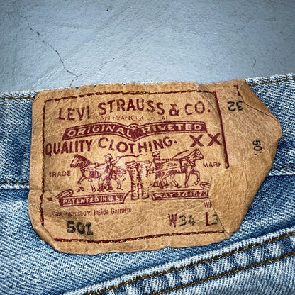 Levis 501 Vintage Y2K XX Straight Leg Jeans Blue Light Wash 34x34 Act 32x31