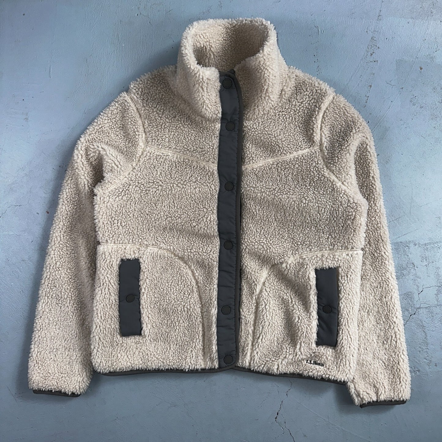 LL Bean Women's Sherpa Fleece Jacket Soapstone Grey Size Small Regular 515832