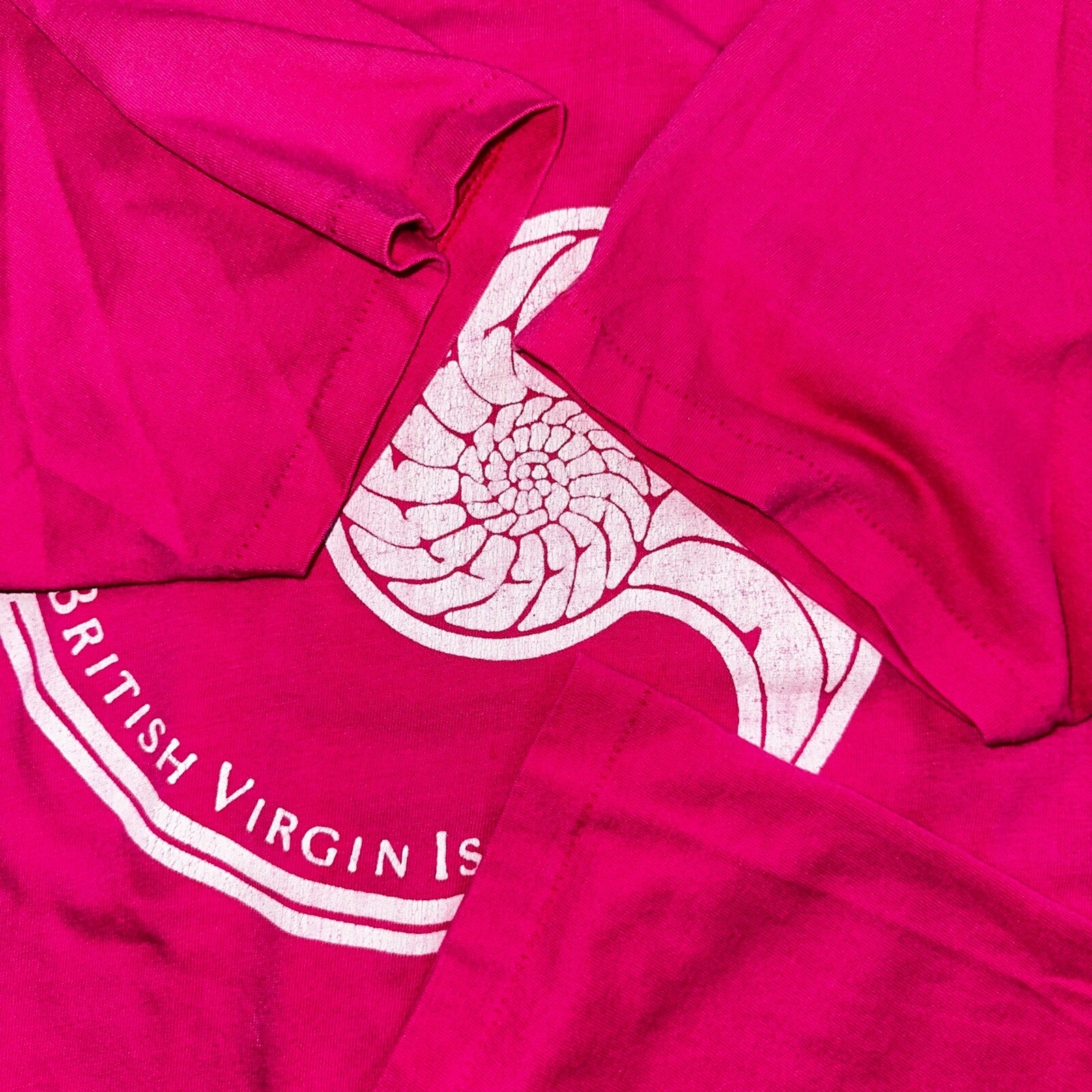 British Virgin Islands 80s VTG T Shirt Pink Shell Ocean Travel UK Graphic Art