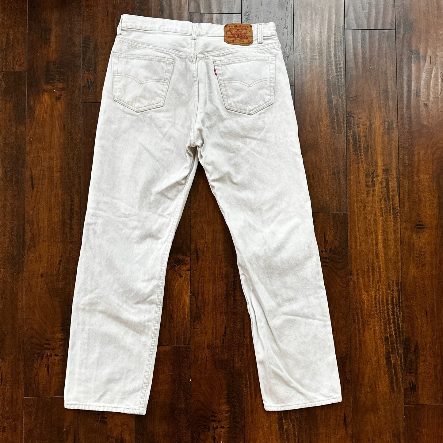 VTG USA Levis 501 Button Fly 90s Tag Jeans 80s 36x30 Act 32x29 Grey Faded White