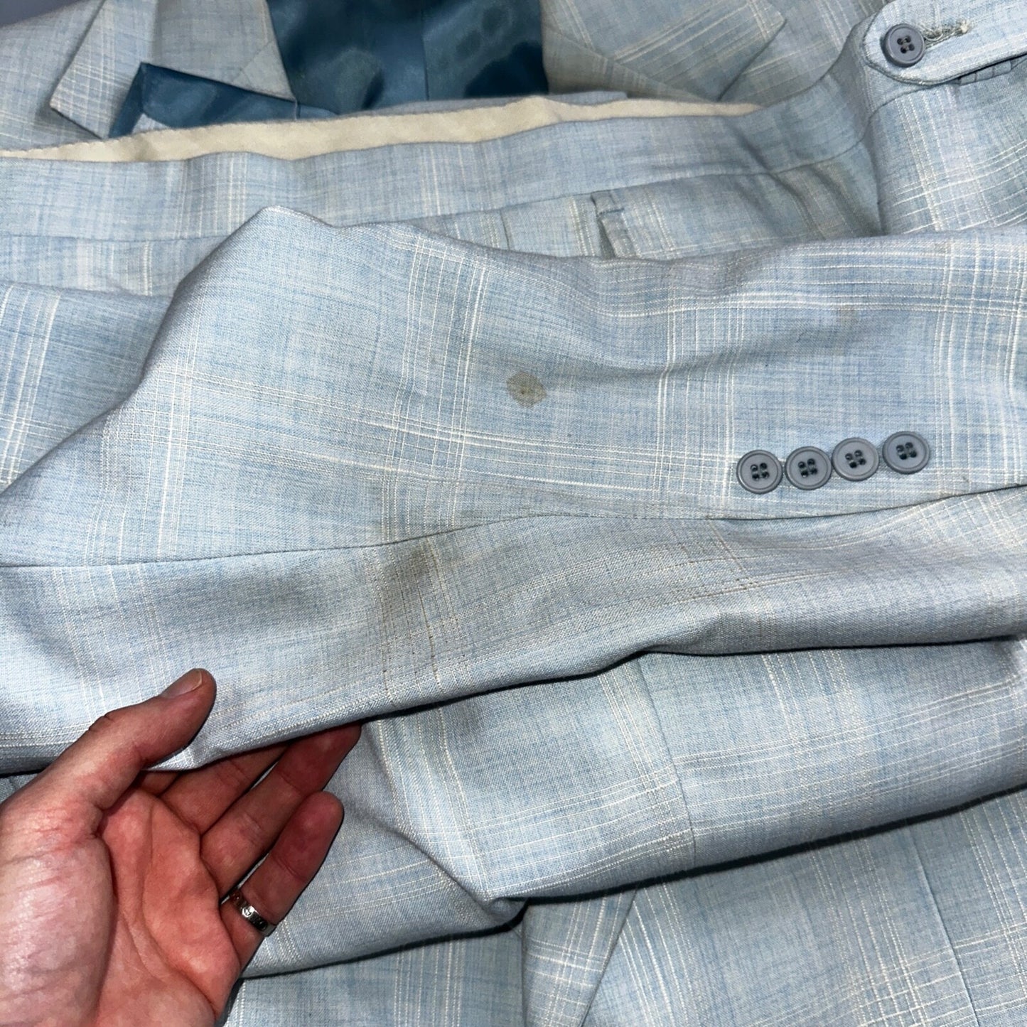 VTG Mens 3 PC Suit 44 Jacket Coat Pants Vest Plaid Rockabilly 70s Stained